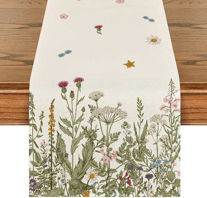 Artoid Mode Antique Herbs and Wild Flowers Summer Table Runner, Spring Fall by ArtoidMode