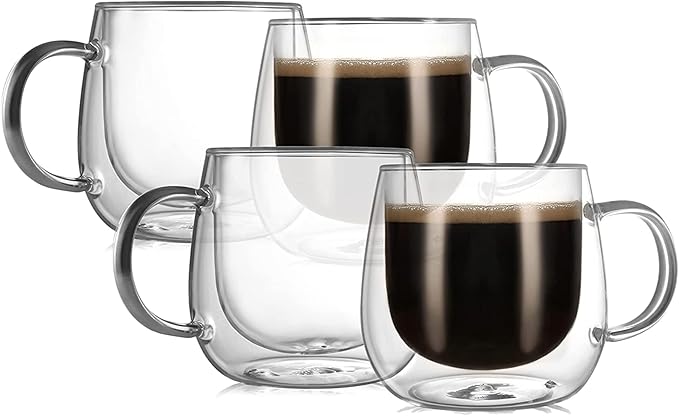 CNGLASS 12oz Double Walled Glass Coffee Mugs, Large Clear Coffee Cups by CNGLASS