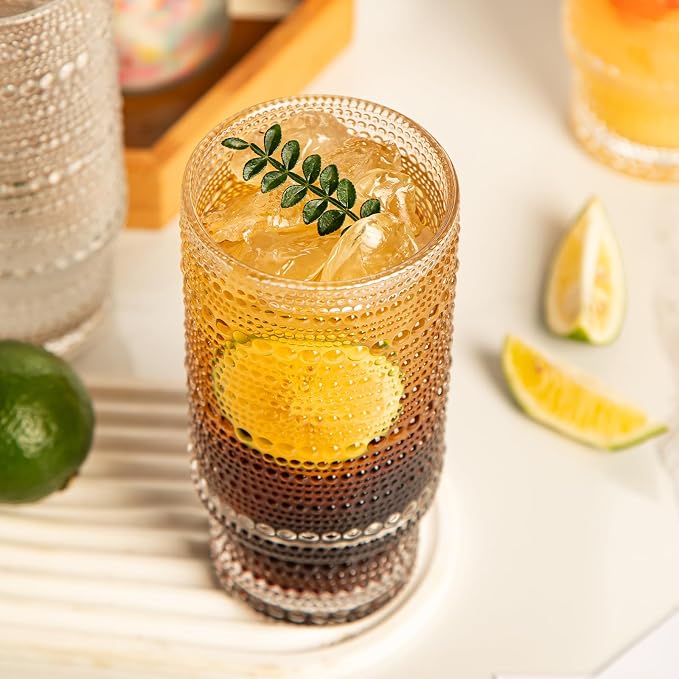4 Pack Vintage Glassware Drinking Glasses Set, 16 oz Hobnail Glassware - Image 7