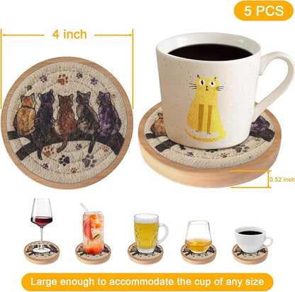 Wood Coasters for Drinks, Eykao Absorbent Coaster Sets of 5, Woven Drink - Image 6
