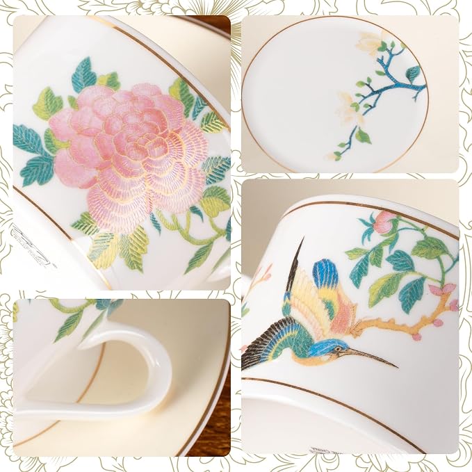 KAMMAK Tea Cups and Saucers Set of 2, Porcelain Coffee Cups, JBE004 | Stackable - Image 7