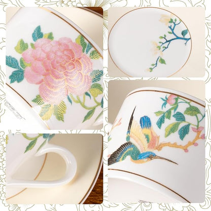 KAMMAK Tea Cups and Saucers Set of 2, Porcelain Coffee Cups, JBE004 | Stackable - Image 7