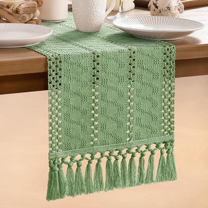 MLMW Boho Sage Green Table Runner Farmhouse Burlap Small Table Runner Dresser - Image 6