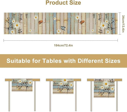 White Daisy Table Runner, Rustic Spring Sunflowers Floral Flower Wooden Boards - Image 5