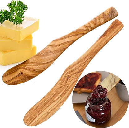 Olive Wood Butter Spreader, 6.8 Inch Handmade Butter Knife Set of 2 | Olive by FHUMMYBT