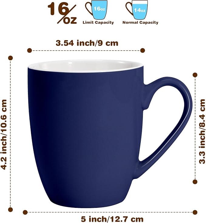 Urbanstrive 16 oz Large Coffee Mugs Set of 4 Ceramic Coffee Mug White Coffee - Image 2