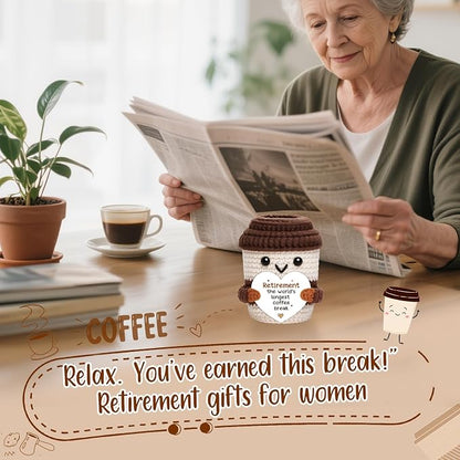 Retirement Gifts for Women Men, Farewell Gift Positive Crochet Coffee Cup | - Image 5