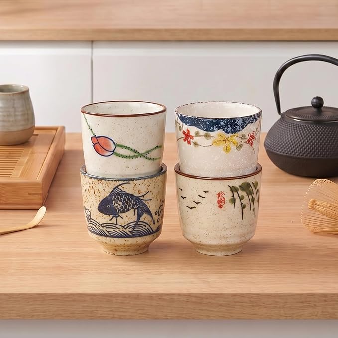 Japanese Tea Cups Set, 6 OZ Small Ceramic Teacups, Mate Mug | Set of 4 Unique - Image 8