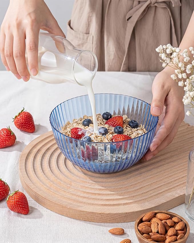 bUCLA 12 PCS Plastic Cereal Bowls Set - 28 Oz Clear Blue Disposable Vertical - Image 8