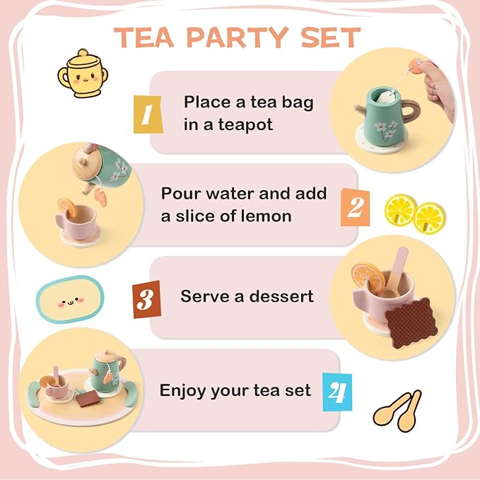 Tea Party Set for Little Girls Birthday Gift Pretend Play Food Princess Toy | - Image 2