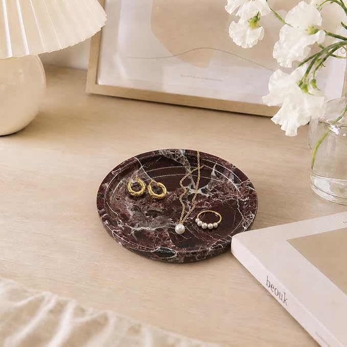 Small Natural Marble Jewelry Tray Key Plate Holder Dish Trinket Decor Catch All - Image 5