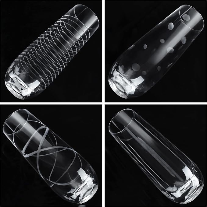 Joeyan Etched Champagne Flutes Glasses Cups, Handmade Mouth Blown Aesthetics - Image 3