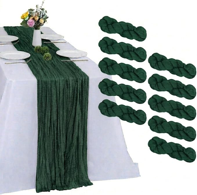 10 Pack Emerald Green Cheesecloth Table Runner 17 x 108 Inch | Boho Gauze Fabric by RestfulGlow
