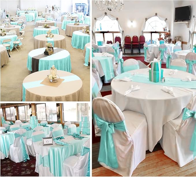 10-Pack Aqua 12 x 108 inches Long Premium Satin Table Runner | Wedding - Image 6