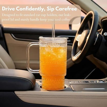 20 oz Glass Tumbler with Lid and Straw, Glass Iced Coffee Cups, Spill-proof - Image 8