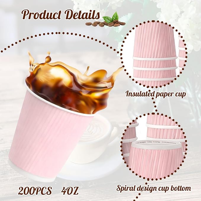 TINSKY 200 Pcs 4oz Paper Espresso Cups Ripple Wall Hot Cups - Image 4