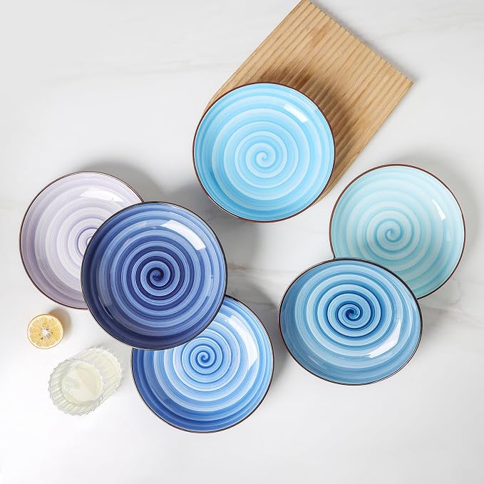 KitchenTour Large Pasta Bowls 34 oz, Ceramic Salad Serving Bowls Set of 6 - Image 4