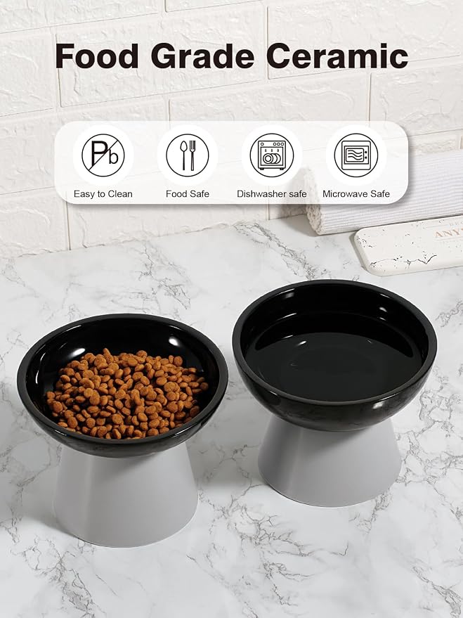 LoeJan Elevated Cat Food and Water Bowls Set, Extra Wide and Raised Ceramic - Image 6