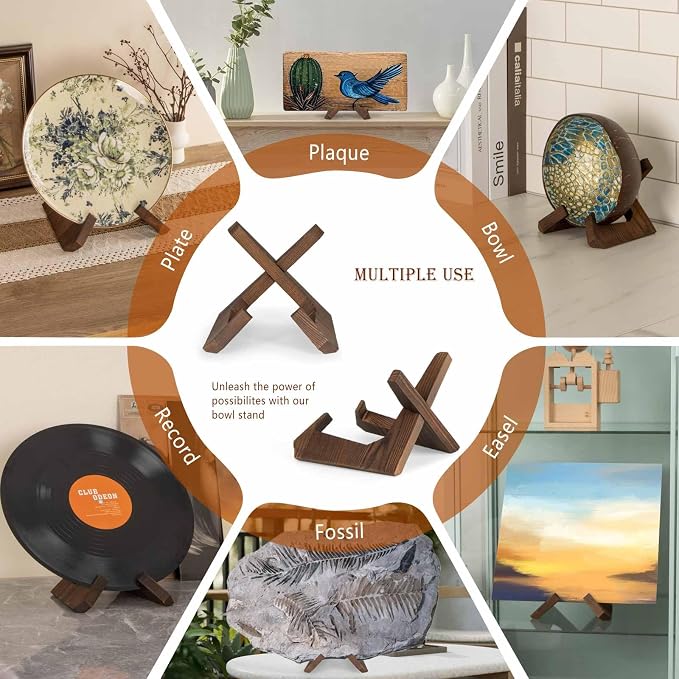 ANBOXIT Bowl Stands for Display, 4.5 Inch Plate Holder, Wooden Easel | Frame - Image 6