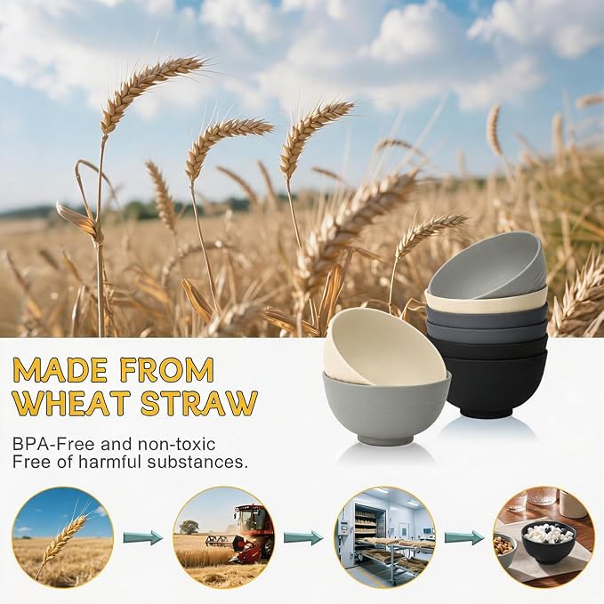PYRMONT Wheat Straw Bowls 10 Oz Bowls Set - Image 4