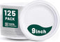 DaYammi 100% Compostable Paper Plates 9 Inch, 125-Pack Heavy Duty Paper Plates Bulk,Biodegradable Bagasse,Eco-Friendly Disposable Dinner Plate for BBQ,Picnic,Party (BPI Certified,Microwaveable)