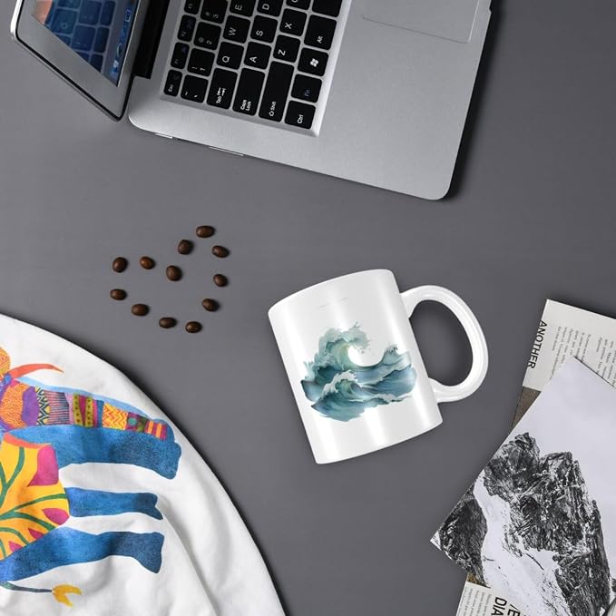 Minimal Style Sea Waves Ceramic Cup, Elegant Coffee Mug Tee Drinkware Water Cup - Image 7