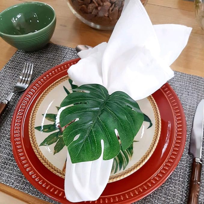 wonlex Monstera Napkin Rings Set of 8, Handmade Palm Tree Napkin Ring, Large - Image 2