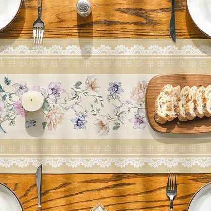 Artoid Mode Yellow Printed Lace Floral 210 GSM Spring Table Runner, Seasonal - Image 7