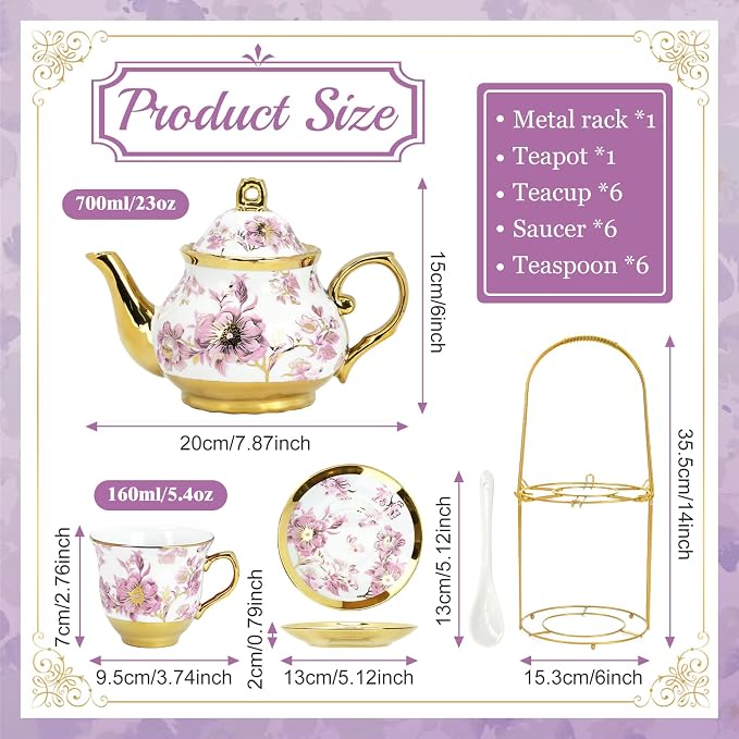 20 Pcs Porcelain Tea Set With Metal Holder, - Image 2