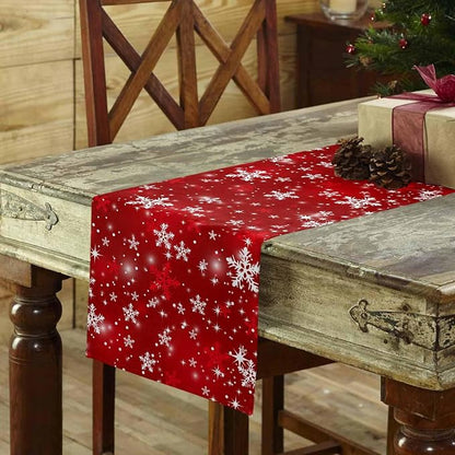 Red Christmas Table Runners 120 Inches Long, Cotton Linen Fabric Snowflake - Image 3