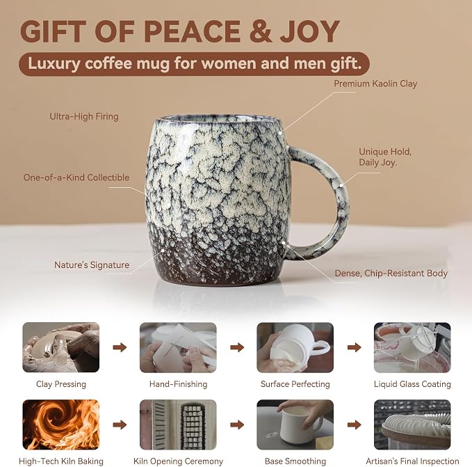 Ivory Nebula Ceramic Coffee Mug - 14 oz Unique Reactive Glaze Coffee Cup - Image 4