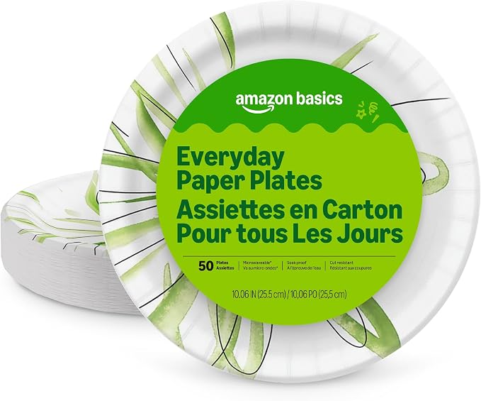 Amazon Basics Everyday Paper Plates, 10 Inch, Disposable, Packaging May Vary by AmazonBasics