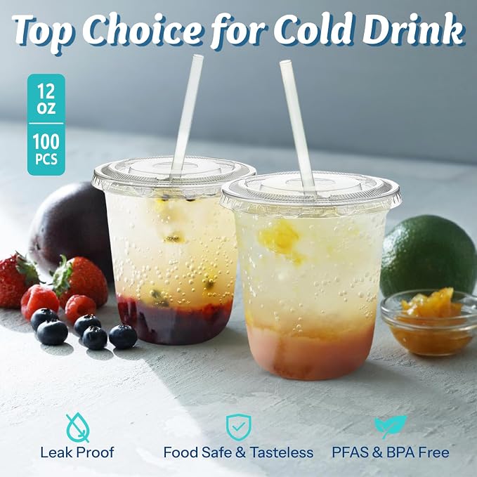 Homestockplus 100 Pack 12 oz BPA-Free Clear Plastic Cups - Image 3
