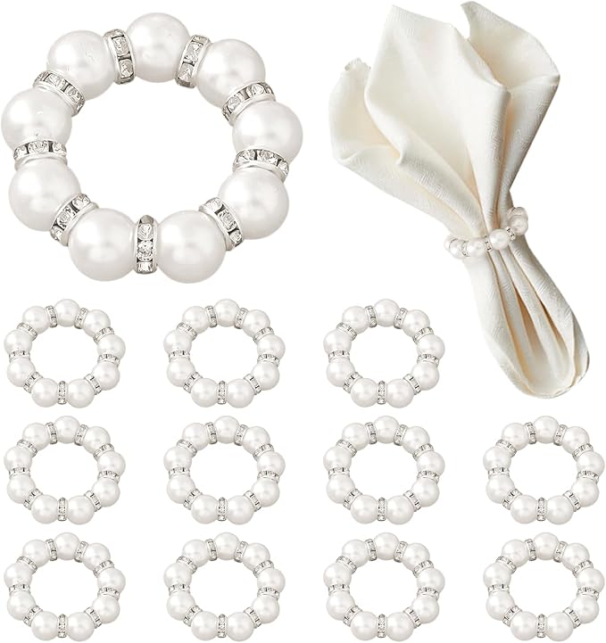 12Pcs Pearl Napkin Rings, Imitation Pearl Ring Napkin Wedding Beaded White | by Unknown