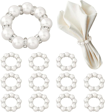 12Pcs Pearl Napkin Rings, Imitation Pearl Ring Napkin Wedding Beaded White | by Unknown
