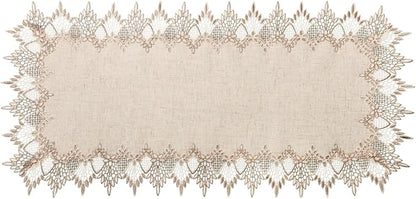 Phantomon Neutral Linen Table Runner 36 Inches Beige Embroidered Runner Lace by Phantomon