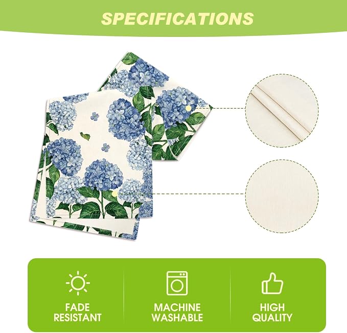 Artoid Mode Watercolor Hydrangea Table Runner, Spring Summer Seasonal Kitchen - Image 5