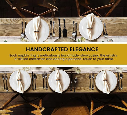 Napkin Rings Set of 6 - Modern Napkin Holder Rings with Wooden Beads | Dinner Napkin Ring for Holiday & Christmas, Birthday Party, & Wedding Decor - Farmhouse Napkin Rings Bulk (Yoko)