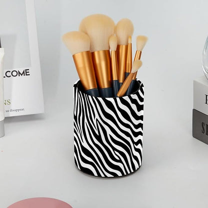 Leather Pen Holder for Desk, Zebra Print Pencil Cup Pen Organizer Makeup Brush - Image 6