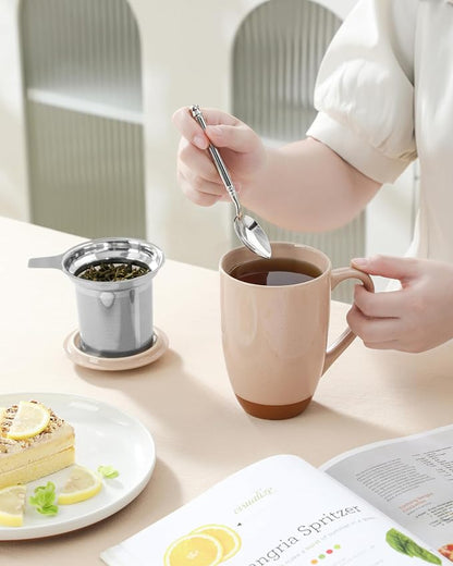 MALACASA Ceramic Tea Mug with Lid and Stainless Steel Infuser, 18 oz Large Tea - Image 9