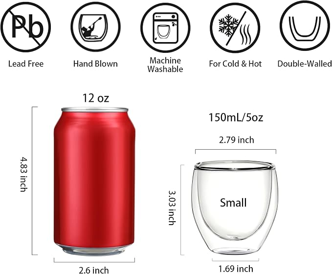 Double Walled Espresso Cups, 5oz Clear Expresso Mugs, Small Insulated Espresso - Image 2