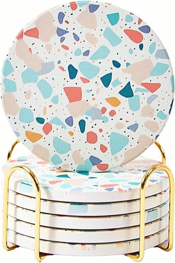 Terrazzo Coasters Set of 6, Colorful Boho Absorbent Ceramic Coasters | Speckled by ilohaus