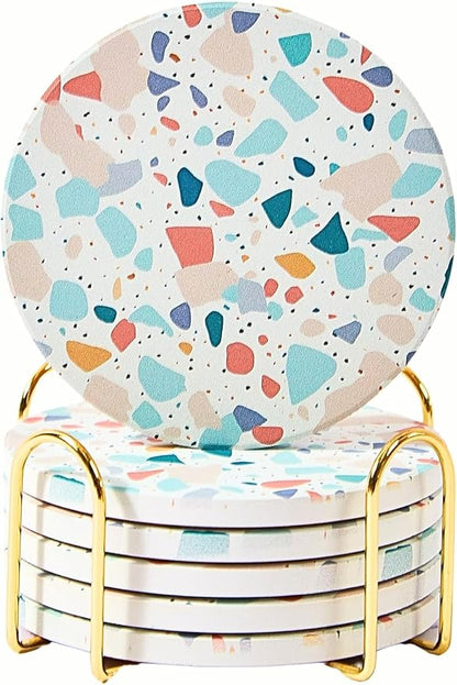 Terrazzo Coasters Set of 6, Colorful Boho Absorbent Ceramic Coasters | Speckled by ilohaus