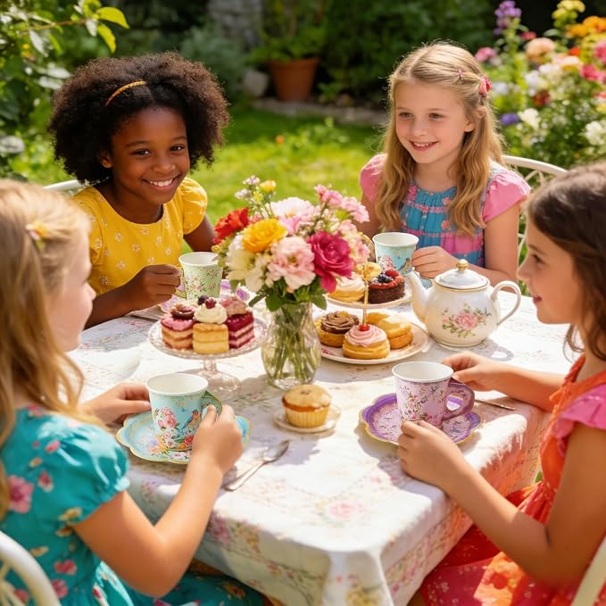 Disposable Tea Cups and Saucers, Floral Paper Tea Cups and Plates Serves 40 | - Image 7