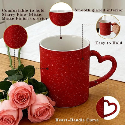 Custom Color Changing Mug,Personalized Photo Logo Text Print,Hidden Image Shows with Hot Drinks,Heart Shaped Handle Ceramic Coffee Cup,Home Office,for Valentine's Day (Red Starry)