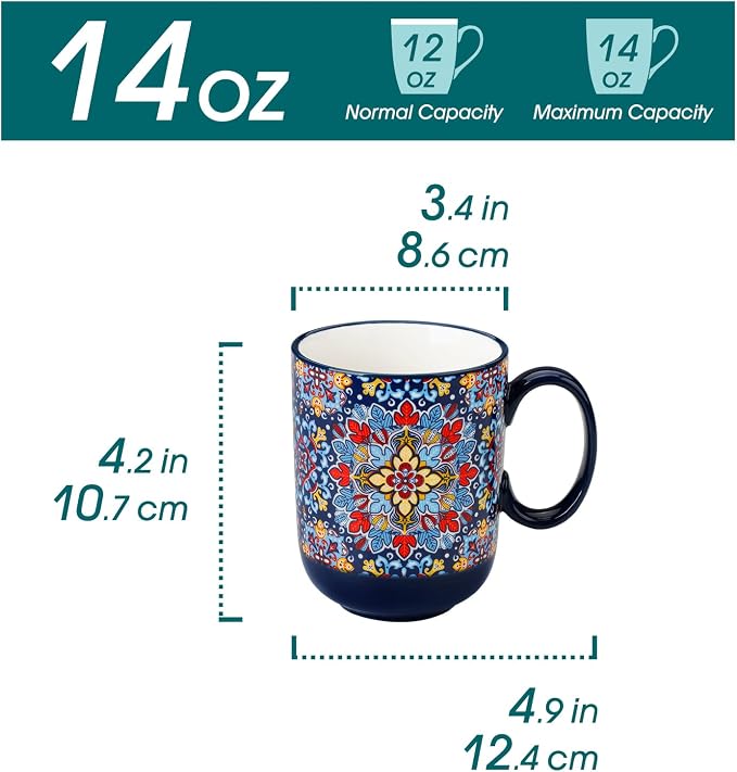 vancasso Simi Boho Coffee Mugs Set of 6, 14 oz Ceramic Mugs - Image 2