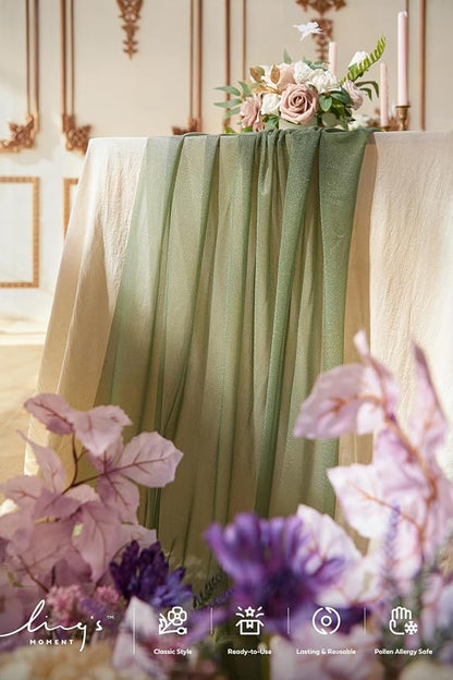 Ling's Moment 10Ft Chiffon Table Runner, Sage Green | Light Green Sheer - Image 4