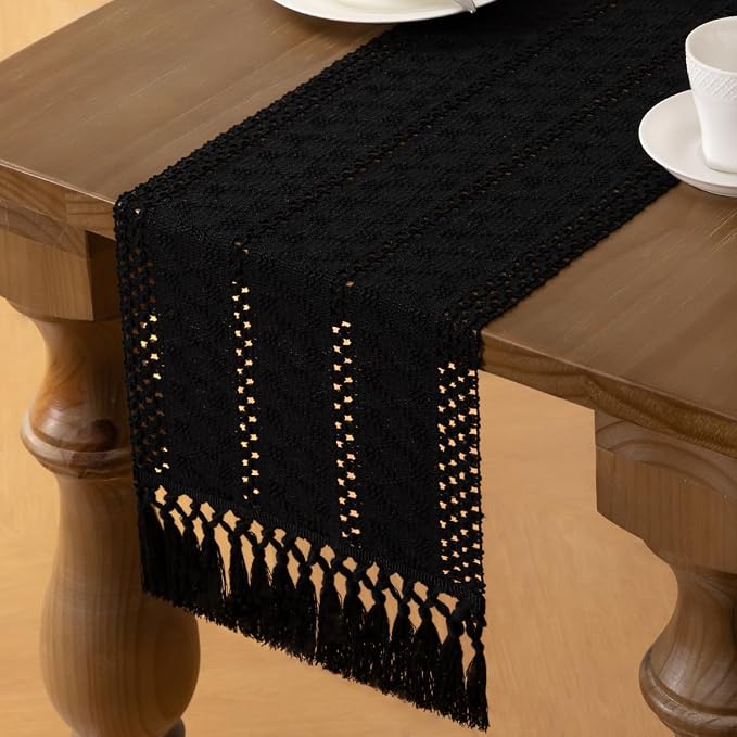 MLMW Boho Table Runner Black Table Runner 90 inches Spring Easter Short Coffee - Image 4