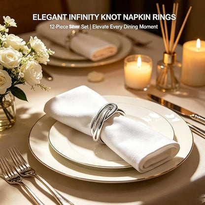 12Pcs Silver Infinity Knot Napkin Rings, Metal Decorative Table Napkin Holders - Image 8