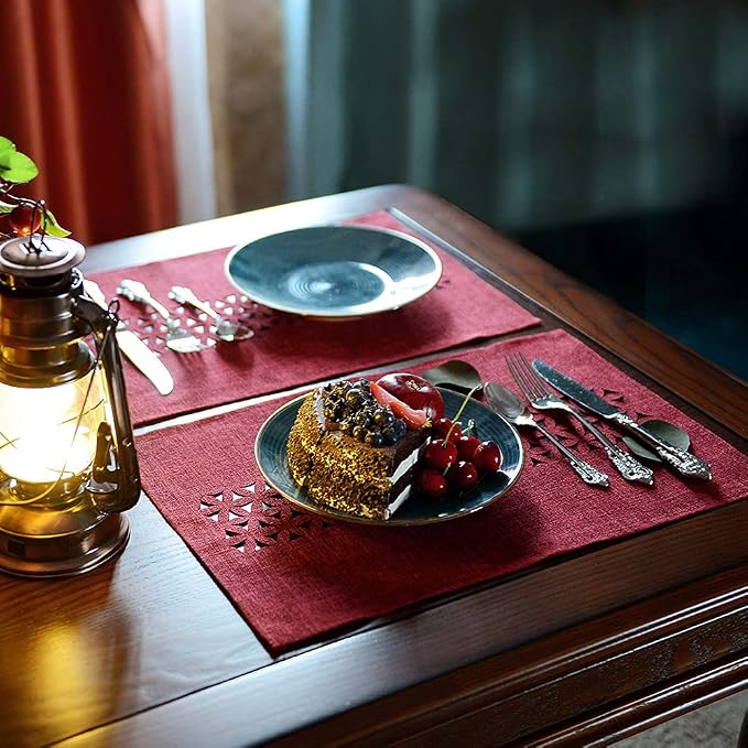 ARTABLE Burgundy Rectangle Fabric Placemats Set of 4 Table Mats 12 x 18 in | - Image 4